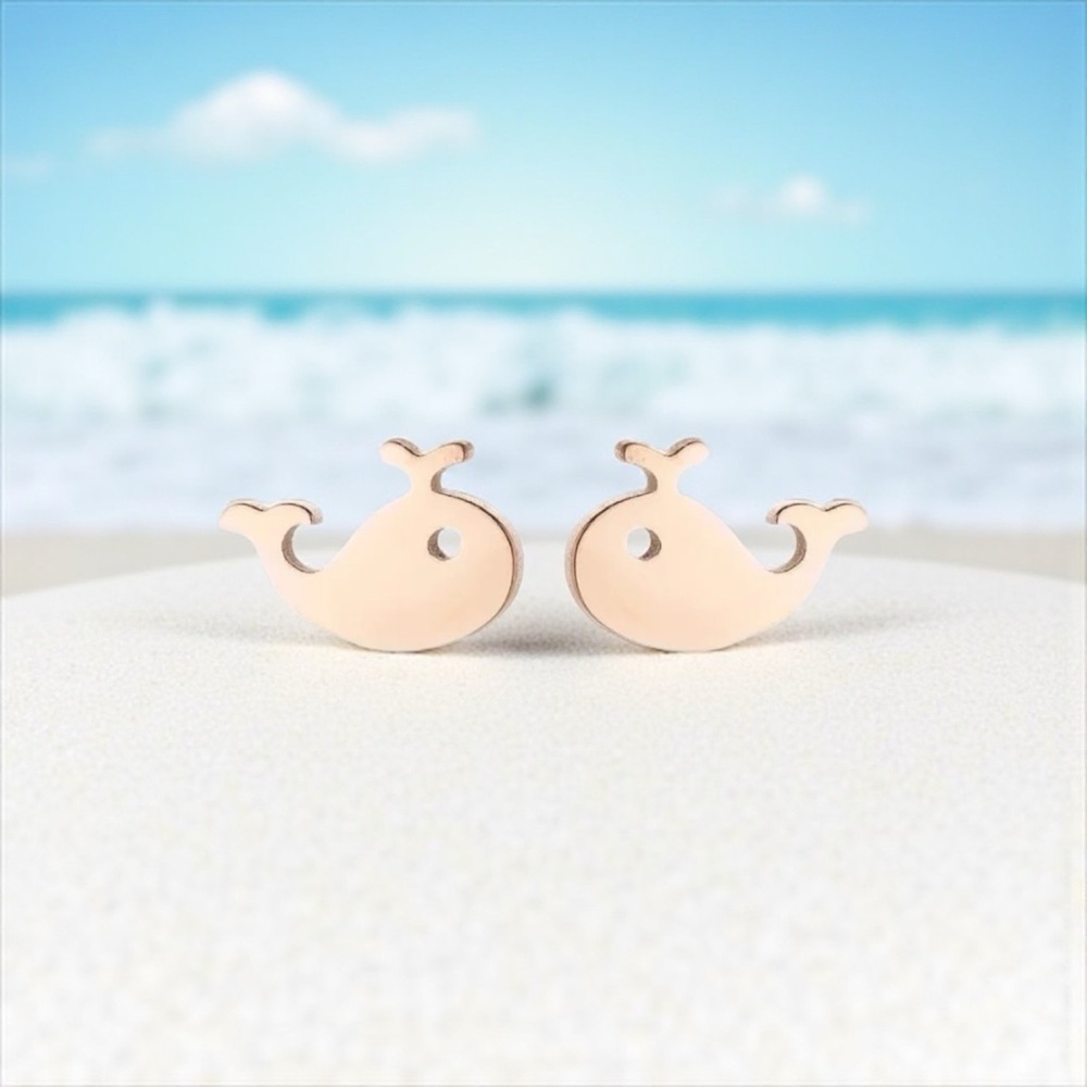 Beautiful Rose Gold Whale Shaped Stud Earrings - NWOT